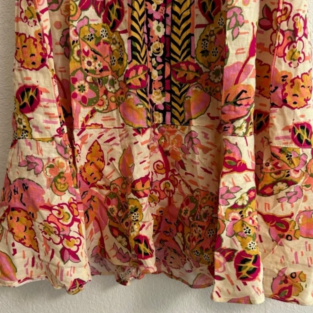 Free People Summer in Tulum Tunic Dress M Pink Combo Ruffle Tie Back - NWT - Picture 5 of 12